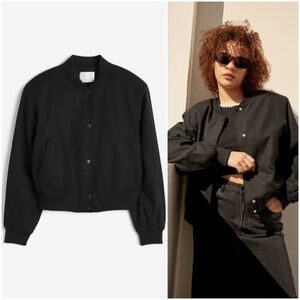 Black Linen Blend Bomber Jacket